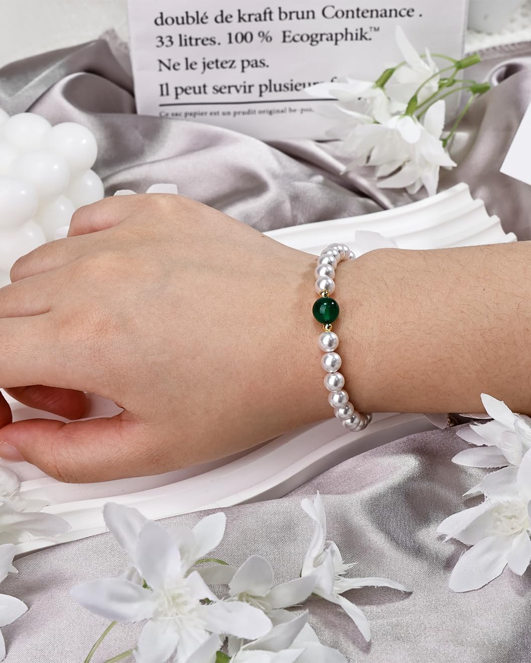 Pearl Bracelets for Women, Gold Plated Bead Bracelet, Dainty Link Bracelets for Women, Adjustable Pearl Jewelry, Beaded Bracelets Stackable Jewelry Gifts for Her - Image 5