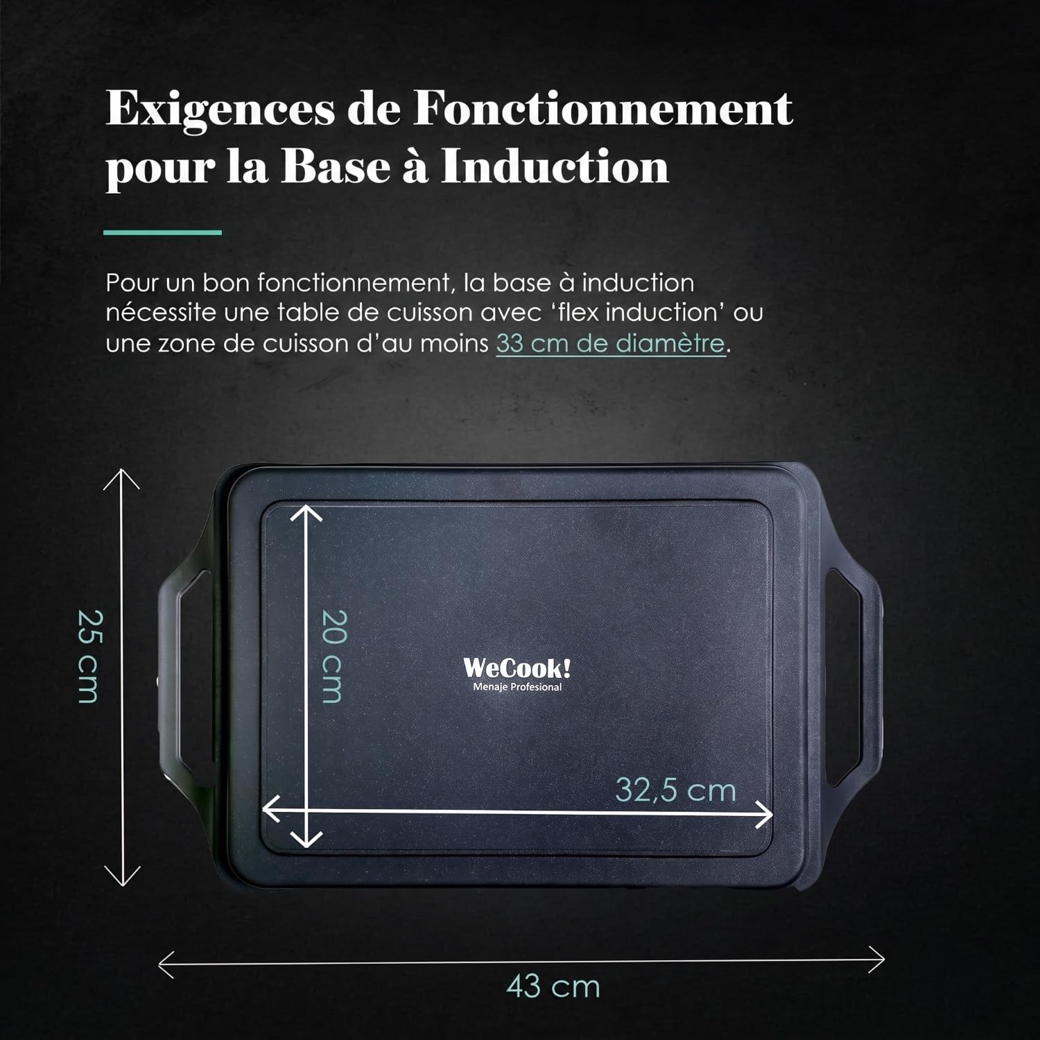 WECOOK! Ecostone Plaque à Griller Induction 43 X 25cm, Fonte d'Aluminium, Anti-adhésif XTRA DUPONT Écologique sans PFOA, Épaisseur 5 mm, Poignées en Silicone, Vitrocéramique, Gaz, Four