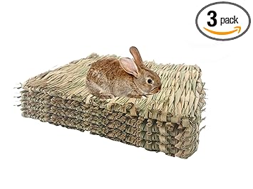 WANBAO 3 pcs Natural Straw Grass Mat Woven Bed for Hamsters Parrot Rabbits Hedgehog Guinea Pig Bunny and Other Small Animals
