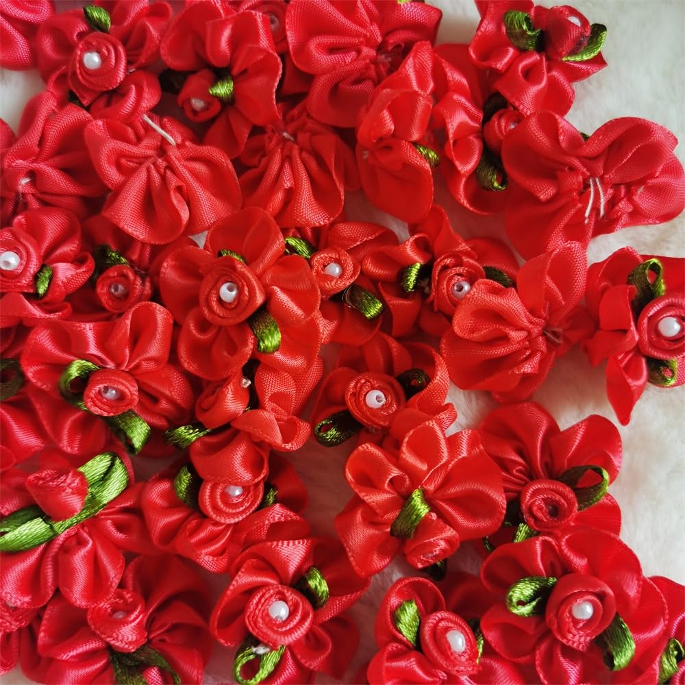 Amazon.com: 50pcs Red Satin Ribbon Flower Bows 1.18 inch Pearl