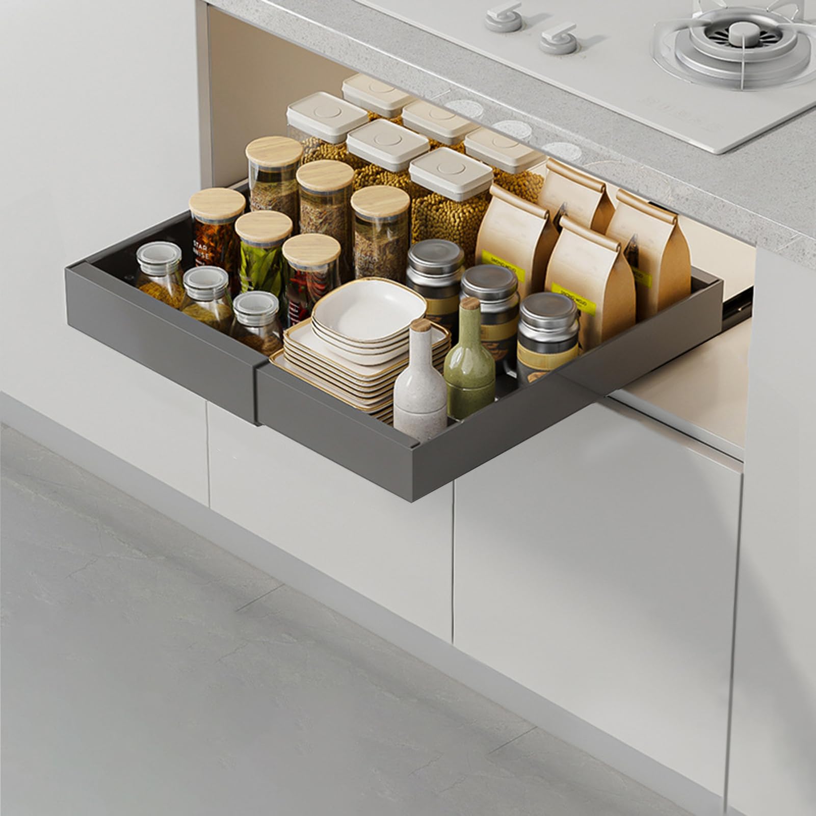 Organizer e Contenitori Sottolavello Robusto Cestello Estraibile Senza | Ripiani Scorrevoli Estraibili A Cassetto Sotto Lavello Per Cucina, Dispensa, Armadio, Armadietto