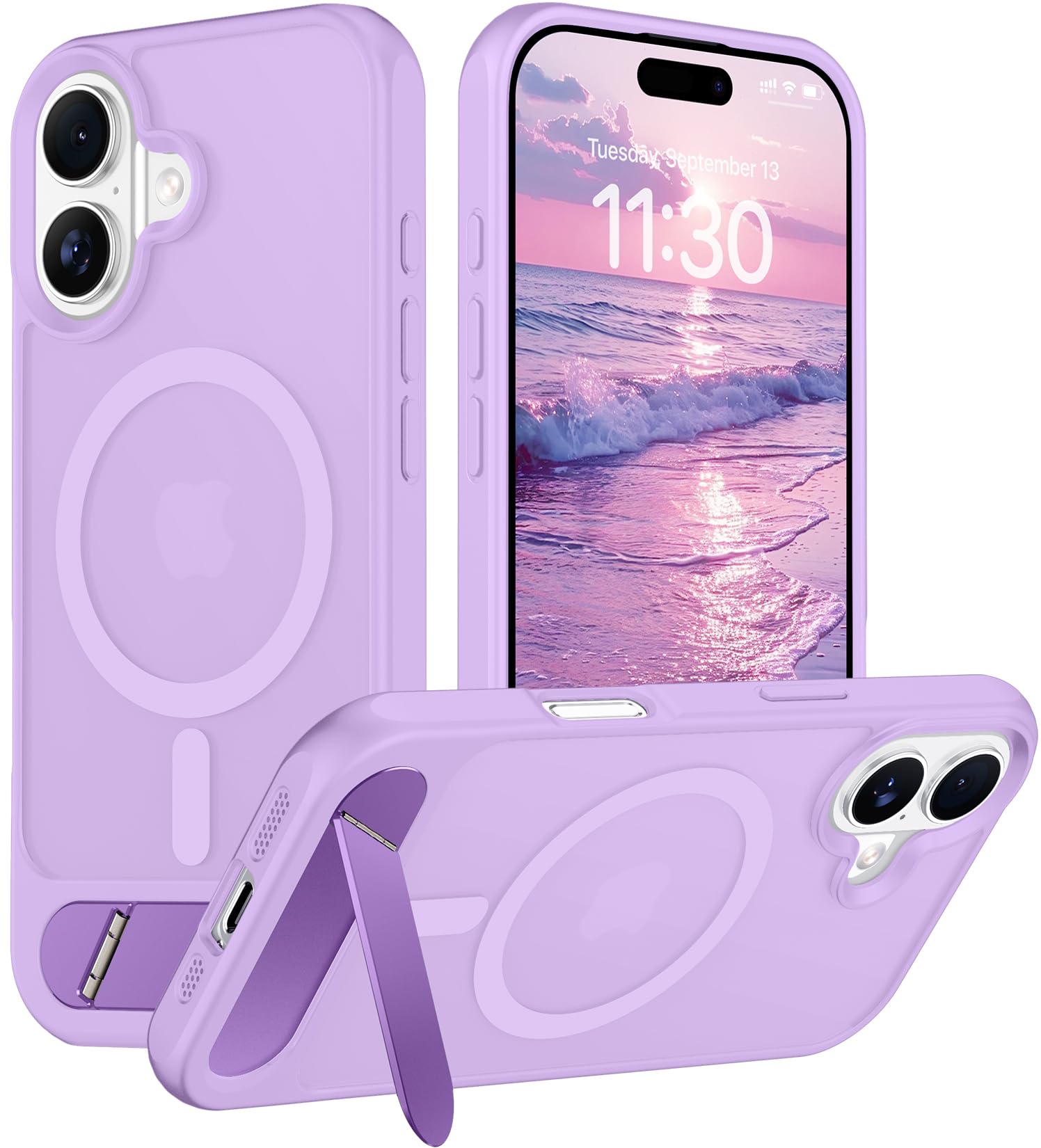 Temdan Magnetic Compatible with iPhone 16 Case, [Built-in Invisible Kickstand][Compatible with MagSafe][Military Grade Shockproof] Slim Translucent Matte Phone Case for iPhone 16 6.1"