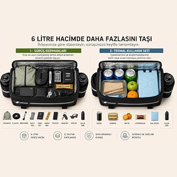Sporsize 6 Litre Termal Bisiklet Arka Bagaj Çantası, Suya Dayanıklı Reflektörlü, Suluk Cepli ve Omuz Askılı