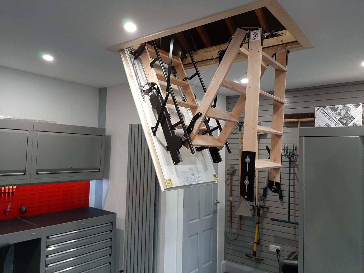 Skylark Electric Attic Ladder/Stairs - 25-1/2" x 54" - Height Range 7' 10" to 9' 6" - 500 lbs Capacity