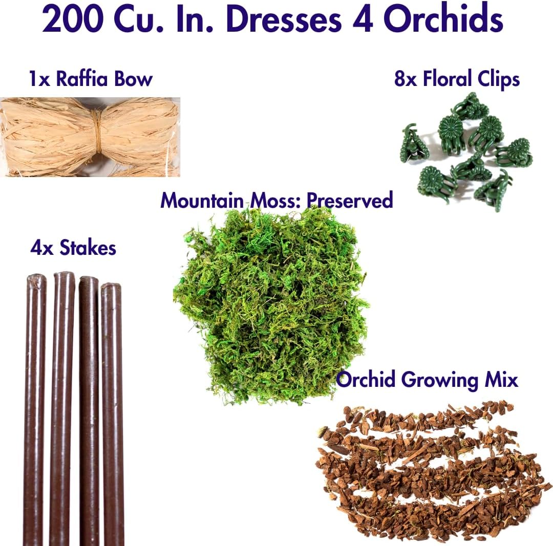 SuperMoss (90460 Orchid Potting Kit, Complete Orchid Care Set with Preserved Moss, Orchid Bark, Floral Clips and Stakes, 200 Cu. in., Mountain Moss, Green