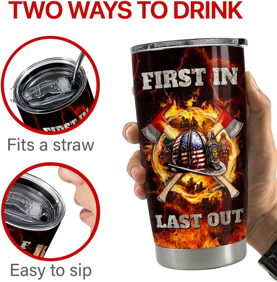 SANDJEST Firefighter Tumbler 20oz Stainless Steel Insulated Coffee Travel Mug Cup for Men Fireman Firefighters Gifts for Birthday Christmas Fathers Day - Image 7