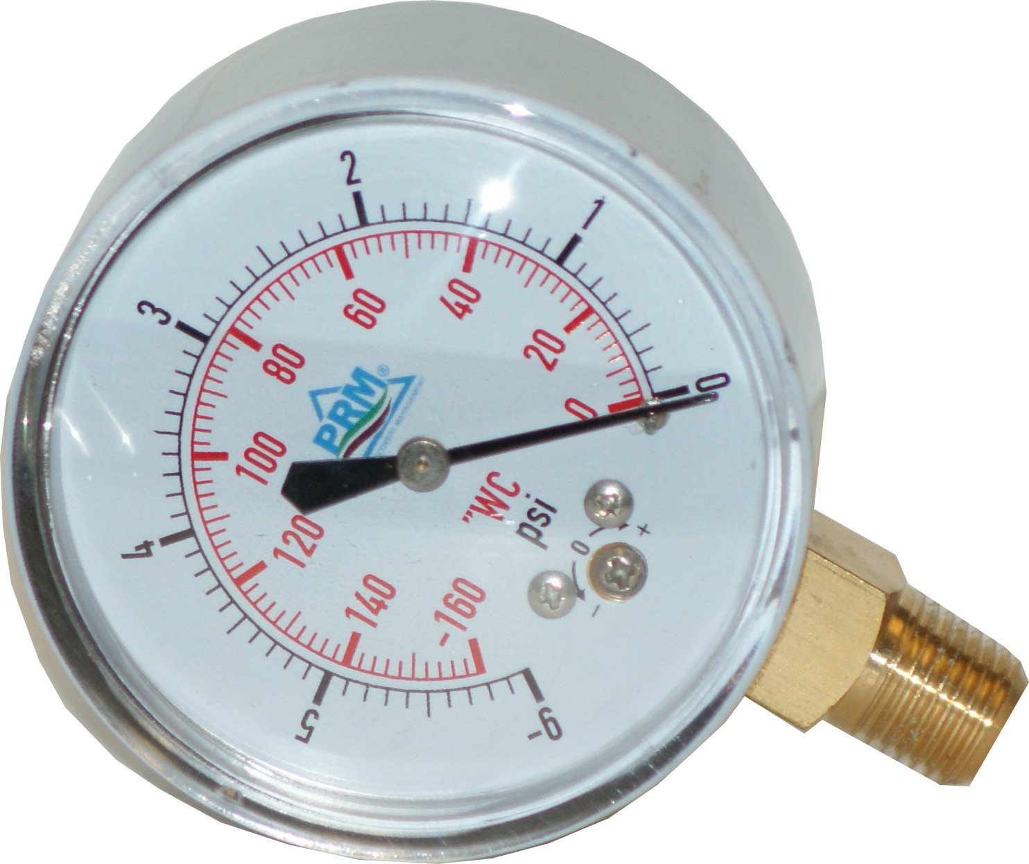 2.5" VACUUM GAUGE; 0-160" WC; 1/4" NPT BOTTOM CONNECT; CHROME PLATED CASE W/ BRASS INTERNALS & FITTING; DRY GAUGE