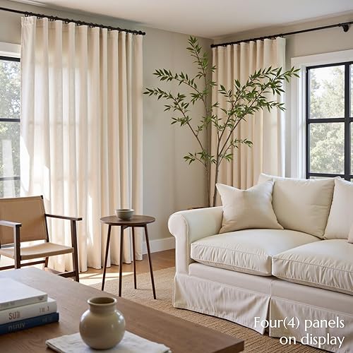 Miniatura 4 de JINCHAN cortinas de mezcla de lino para sala de estar, con bolsillo para cortinero y trabillas traseras, paneles para dormitorio y puerta de patio,