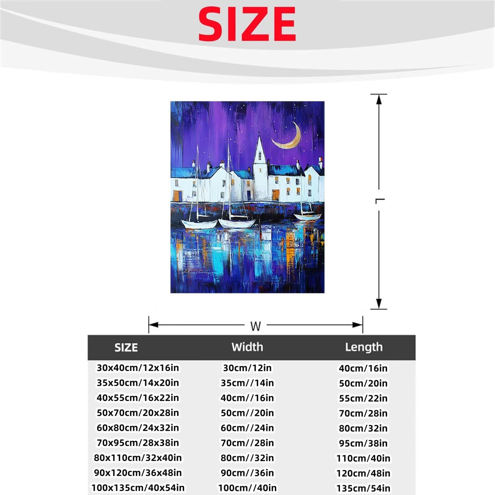 Malowanie numeru łodzi dla dorosłych kreatywne hobby dorośli z kolorem przejrzystość płótno malarstwo księżyc 110 x 80 cm akrylowa farba i pędzle, DIY malowanie dla dorosłych według numerów do