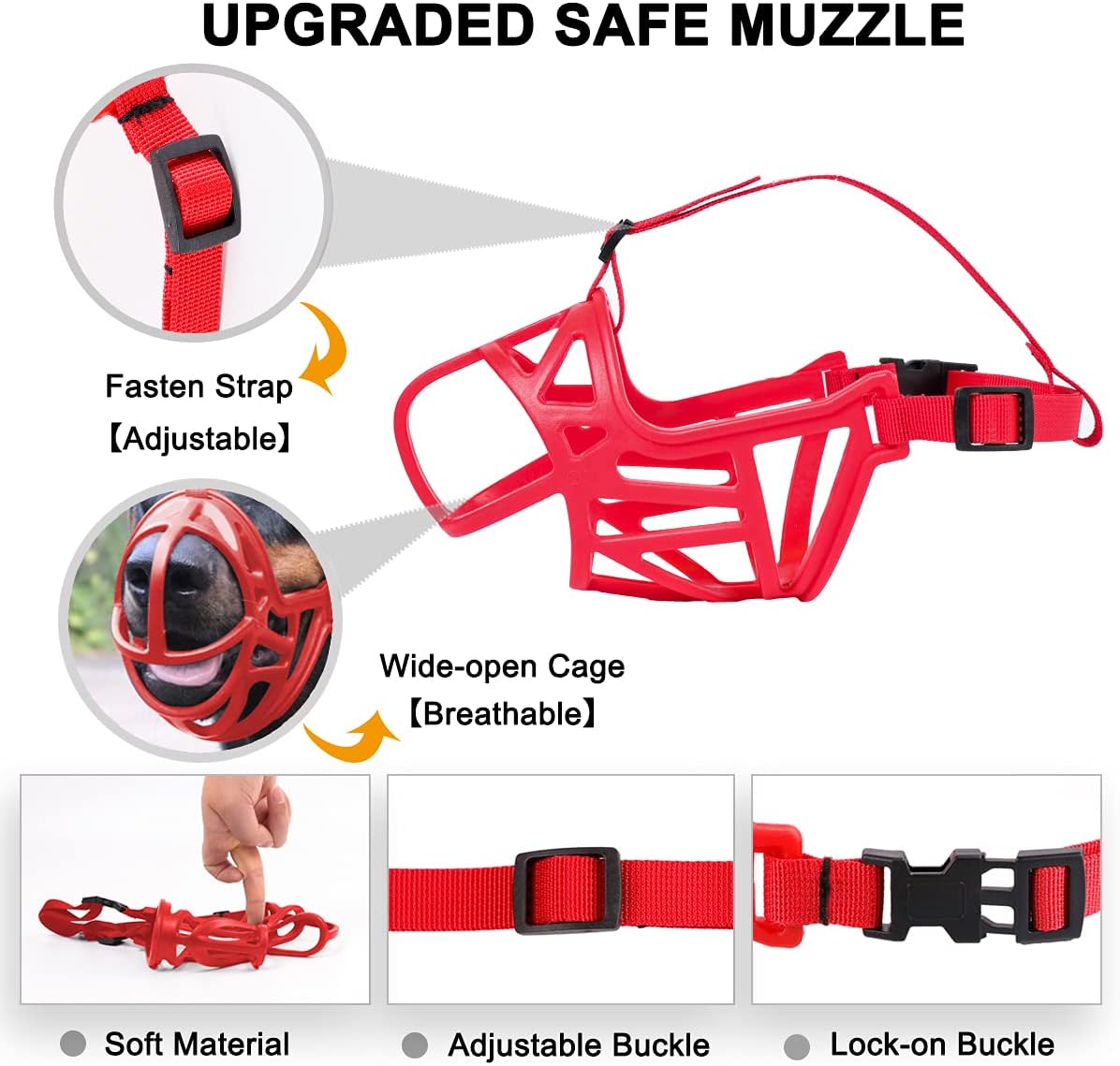 Dog Muzzle, Breathable Basket Muzzle to Prevent Barking, Biting and Chewing, Humane Muzzle for Small, Medium, Large and X-Large Dogs (S, Red)