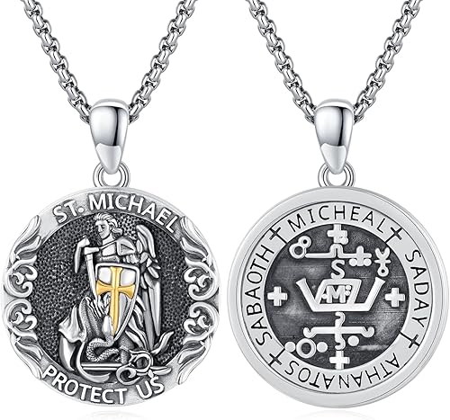 Vista 285 de Collar con colgante de plata de ley 925 con medalla de San Patrón, joyería religiosa para hombres y mujeres, con cadena de acero inoxidable 316L