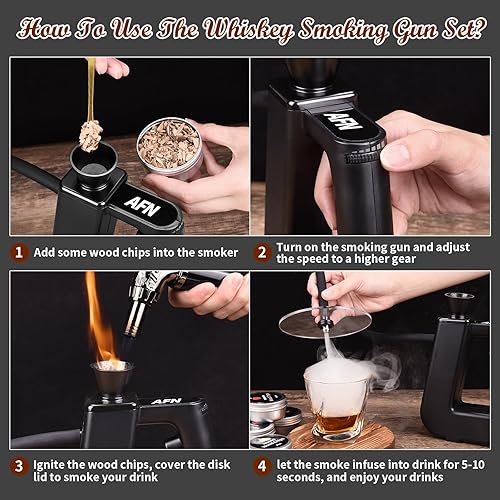 Miniatura 6 de Kit de ahumador de cóctel con antorcha, chips de madera de 6 sabores, kit de bebidaborbonahumador a la antigua, regalos de whisky para hombres,