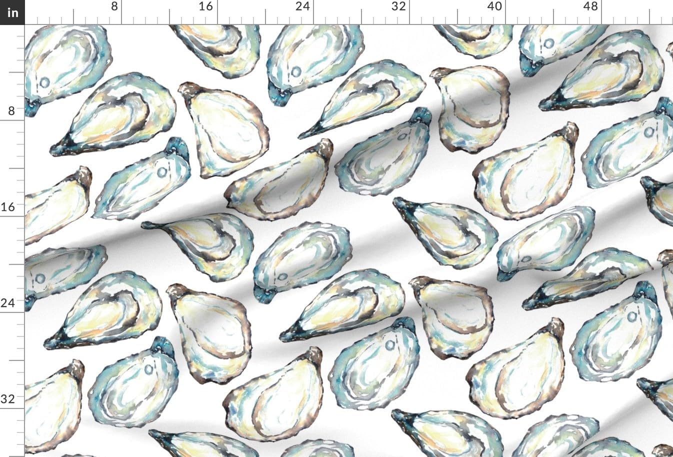 Spoonflower Fabric - Coastal Watercolor Oyster Shells Large Scale Ocean Life Seashell White Printed on Organic Cotton Sateen Fabric by The Yard - Sewing Quilting Apparel Home Decor