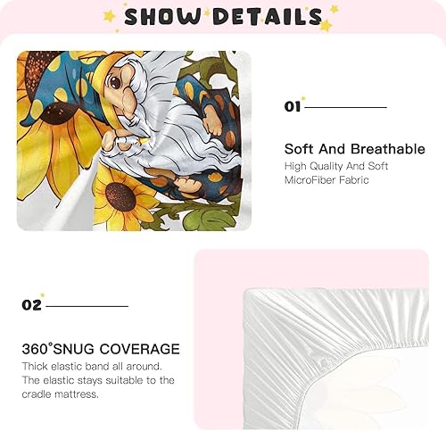Miniatura 5 de Fitted Crib Sheets Gnome Sunflower Baby Crib Sheets for Boy & Girl Toddler Mattress Sheets 21216285