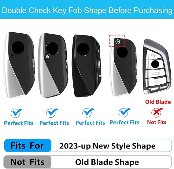 OLLEN Screws-Free Genuine Leather Key Fob Cover Fit for BMW 2023-2025~up New 5/7 Series 740i 760i X1 X2 X3 X5 X6 X7 XM IX IX3 I5 I7 etc, with Key Ring, Black