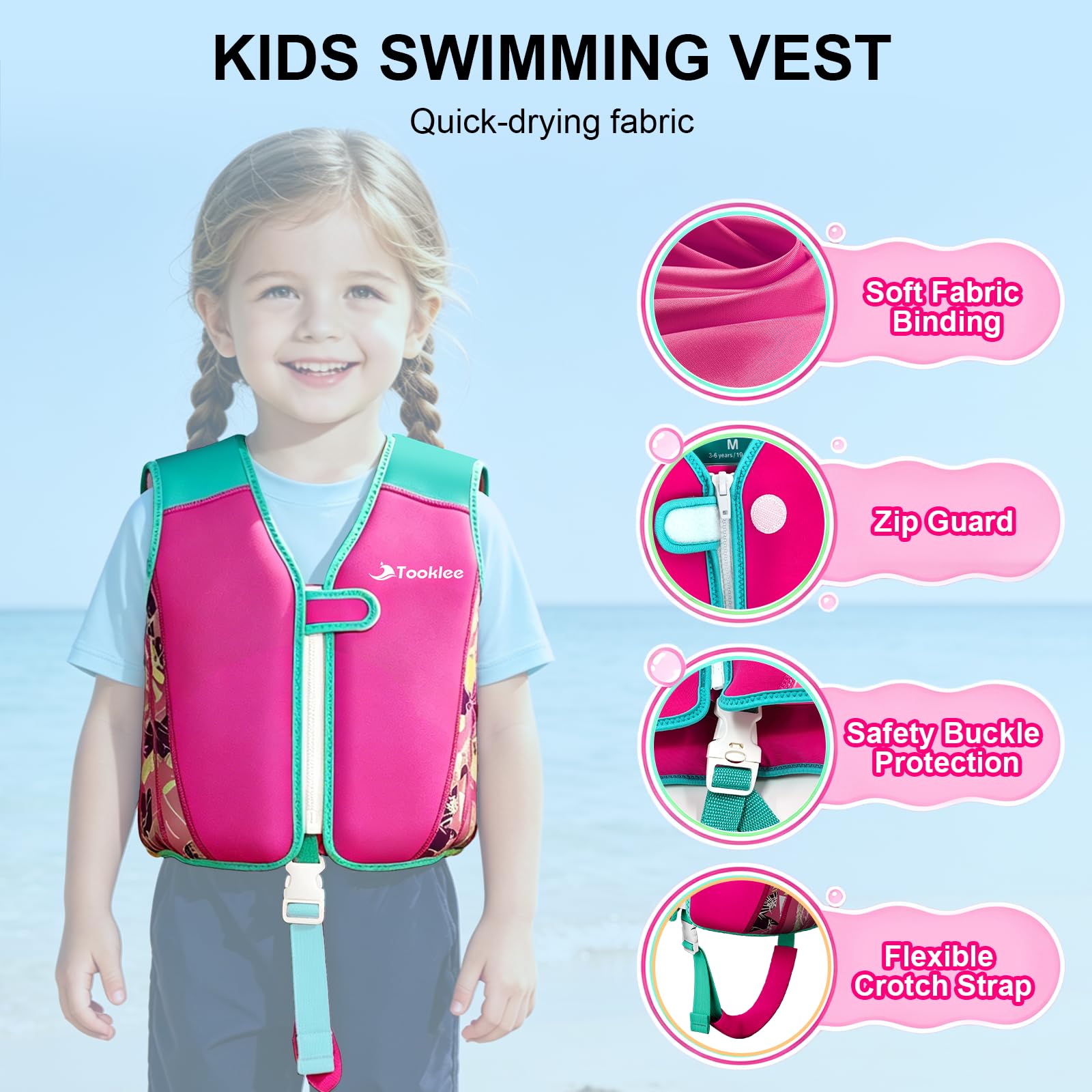 Chaleco de Natación Niño Certificado TÜV CE Neopreno 8 Paneles Flotación
