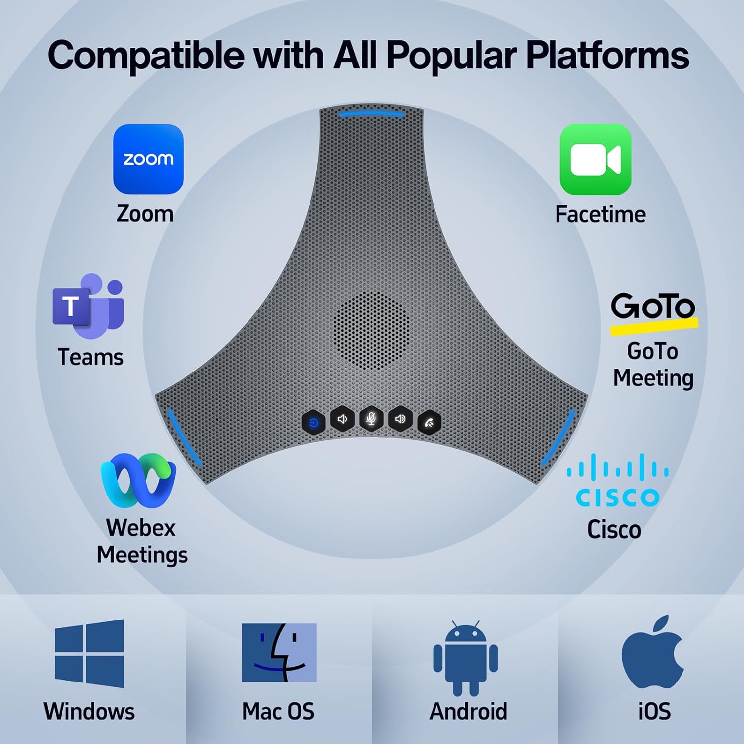 Conference Speaker and Microphone - Bluetooth Speakerphone with Daisy Chain, AI Noise Cancellation, Voice Enhancement, Support Wireless Dongle, USB Connection, Compatible with All Meeting Rooms - Image 6