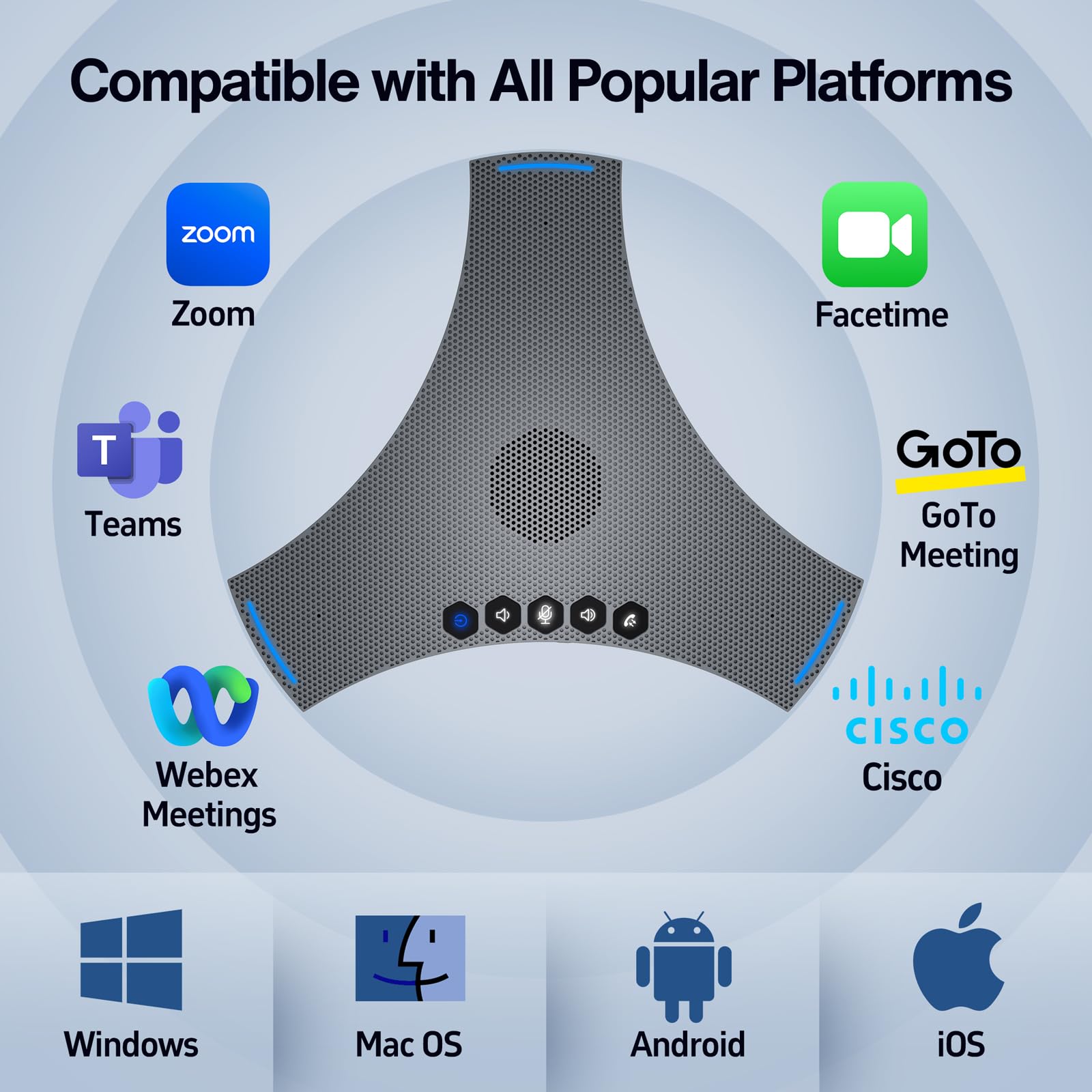 Altoparlante e microfono per conferenze – Vivavoce Bluetooth con catena a margherita, cancellazione del rumore AI, miglioramento vocale, supporto dongle wireless, connessione USB, compatibile