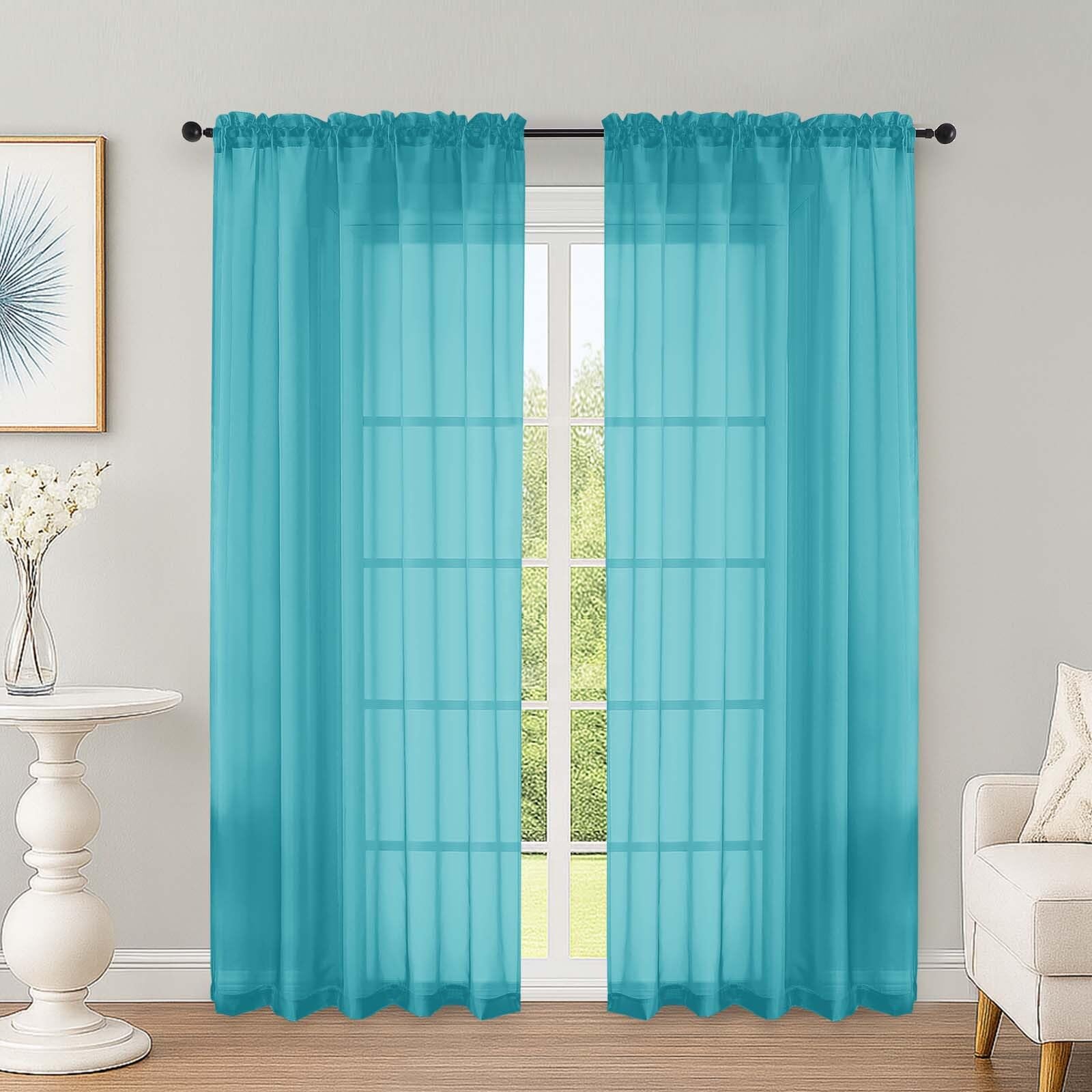 OWENIE Turquoise Sheer Curtains 72 Inches Long 2 Panels Set, Transparent Voile Sheer Curtain for Living Room Bedroom Window Sliding Glass Door Treatment, 59 x 72 Inch, Turquoise