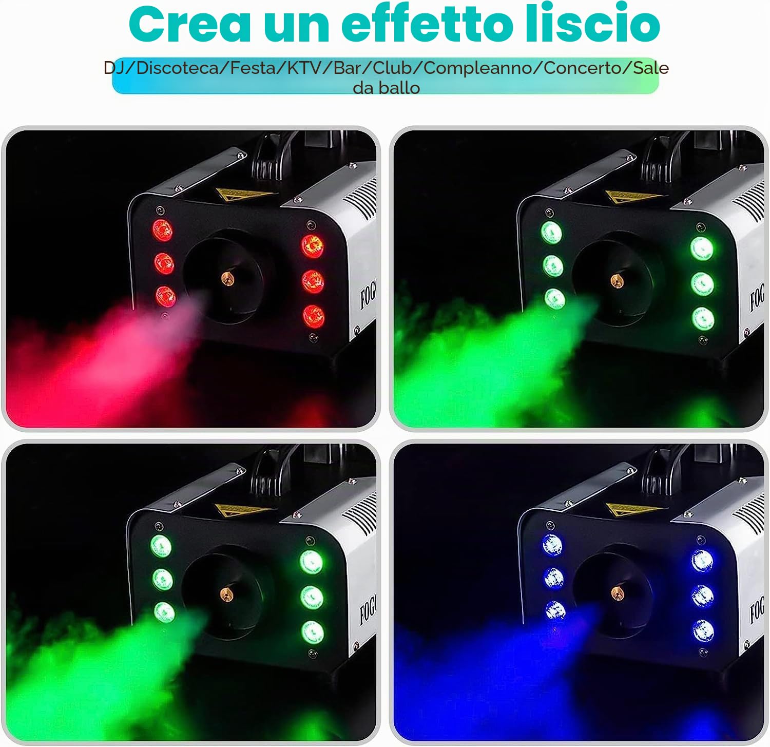 Macchina del Fumo, HOLDLAMP 1200W 6 RGB LEDs Macchina per Nebbia con Telecomando senza Fili Adatta per Feste, Halloween, Matrimoni, Palcoscenico, Natale