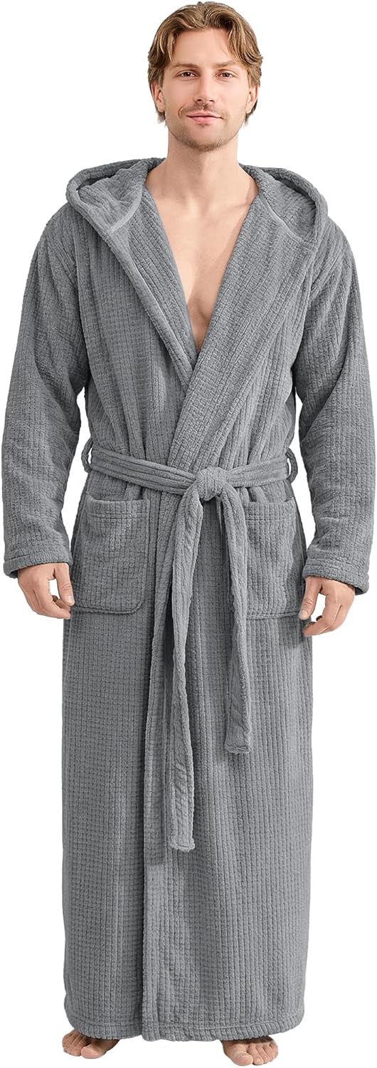 Bathrobes for Men Full Length - Soft Absorbent Long Towel Robes with Hood (Available for Big and Tall)