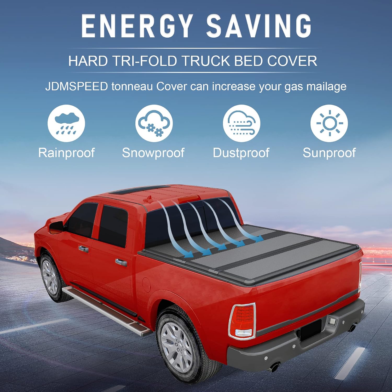 JDMSPEED Hard Tri-Fold Truck Bed Tonneau Cover Compatible with 2002-2008 Dodge Ram 1500 2500 3500 6.5 FT (76.3in) Bed