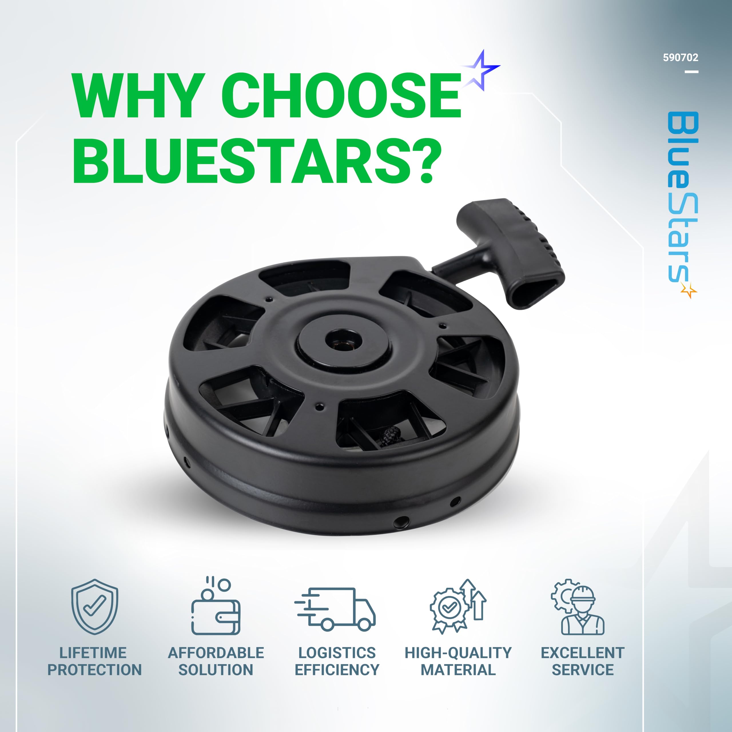 BlueStars 590739 Arrancador de retroceso para Tecumseh 590702 590637 590646 590621 590737 590785 Pull Start LV195EA LEV120 LEV80 LEV115 LEV100 LEV1500 AV6000. Cortacésped Lawn Boy Toro 20016 20017
