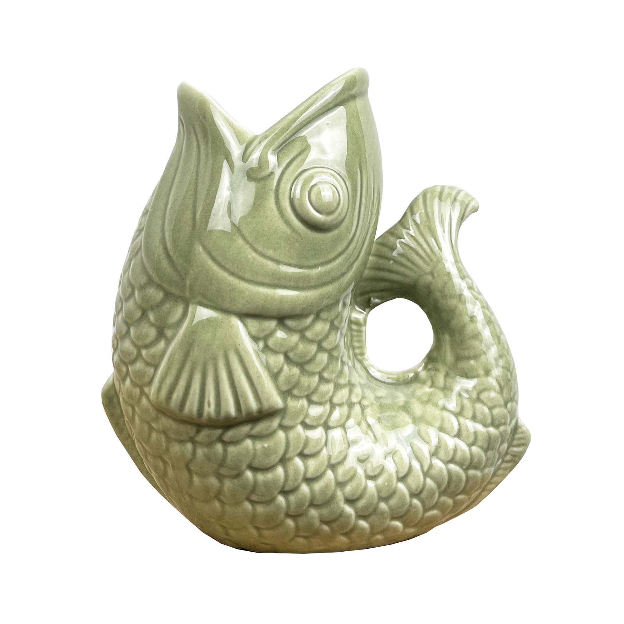 Alfie Francis Green Small 15.5Cm Tall Ceramic Decorative Fish Shaped Jug Ornament For Living Room Nautical Decor Bathroom Decoration