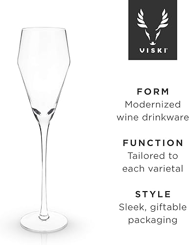 Miniatura 5 de Viski Angled Prosecco - Copas de vino espumosas transparentes de tallo largo, juego de regalo de copas de champán de tallo largo, cristalería