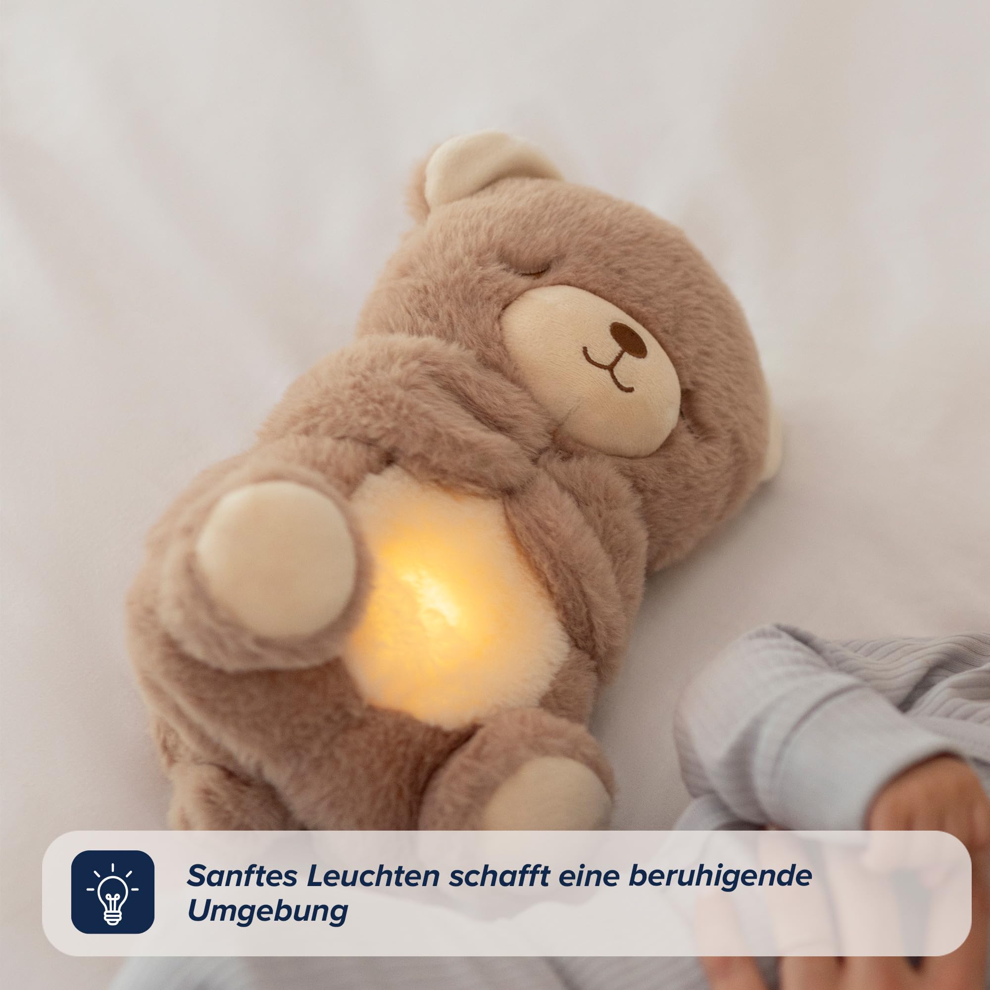 Nuby Mein Beruhigender Kuschelbär – Gute-Nacht-Kuscheltier – Musik- und Leuchtendes Baby-Nachtlicht – Kuscheltier mit Weißem Rauschen – Geschenk zur Geburt für Jungen und Mädchen, Neugeborene