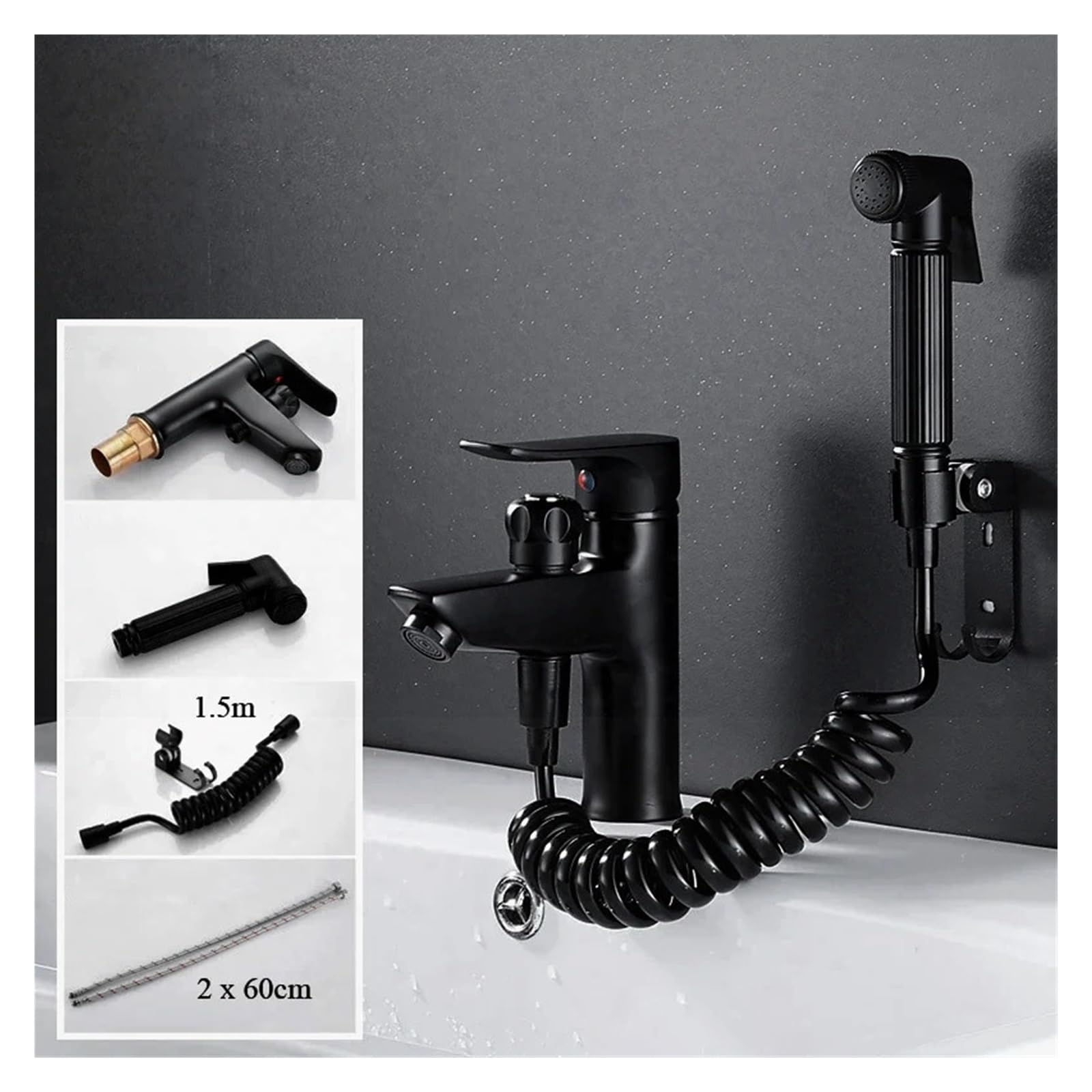 Kran, łazienka basen 2 w 1 kran, mosiężne ręczne krany toaletowe, bidet, sprayer zimny i mikser z gorącą wodą dotknij z zestawem prysznicowym (zestaw 02) LWX