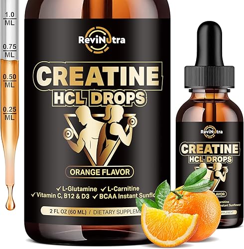 Gotas líquidas de creatina HCL para hombres y mujeres, 1500 mg de clorhidrato de creatina líquida, alta absorción, sabor naranja de 2 onzas líquidas
