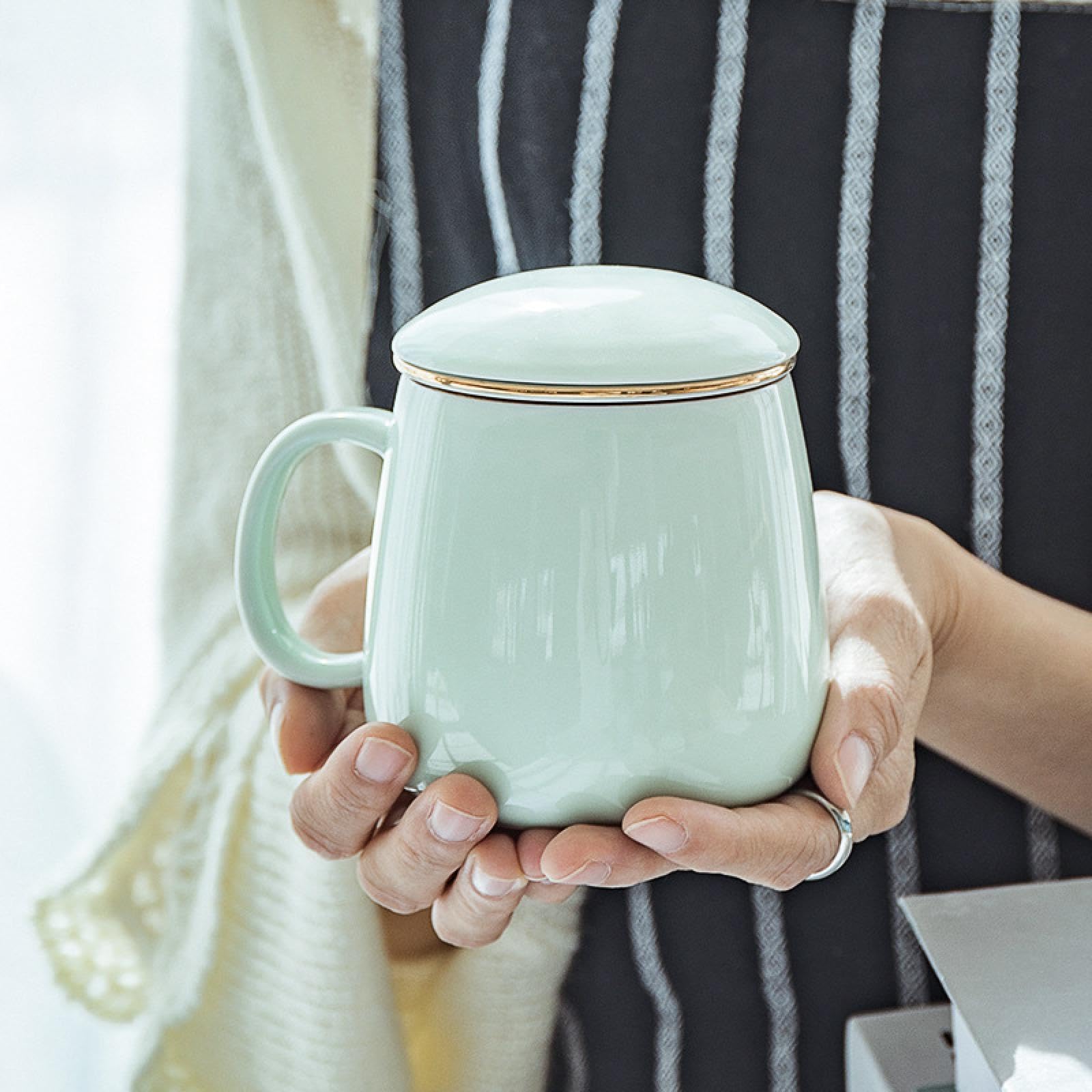 Tasse de séparation de thé, Tasse de thé à Bulles en céramique, Tasse d'eau filtrante avec Couvercle, Tasse en céramique, Tasse de bureau/2681