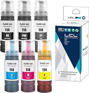 LCL Compatible Ink Bottle (6PK) Replacement for EPSON 114 C13T07A140 C13T07B140 C13T07B240 C13T07B340 C13T07B440 C13T07B540 ECOTANK ET-8500 ET-8550
