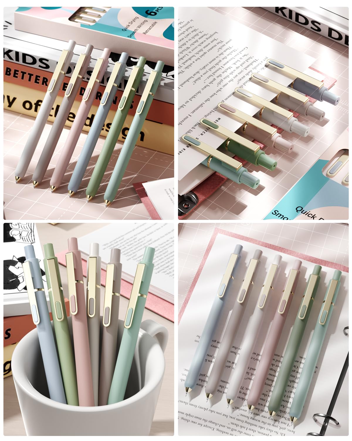 SUNEE Gel Pens, 6 Pack 0.5mm Pens Fine Point Smooth Writing Pens with Quick-Dry Black Ink, Cute Aesthetic School Office Note-Taking Pens for Journaling - Morandi