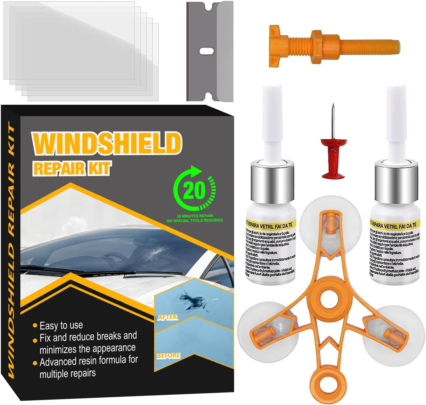 ProLift Windshield Repair Kit with Pressure Syringes, for Repair Half