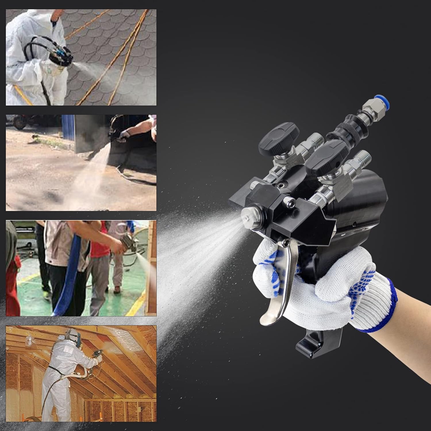 Polyurethane Foam Spray Gun P2 Air Purge PU Foaming Injection AB Two-Component High Pressure Coating Spray Gun Wall Roof Construction with Accessory Kit SDRTOP