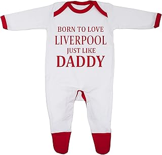 Cheekytots Baby,Clothing,Baby Boys 0-24m,Sleepwear & Robes,Sleepsuits 'Born To Love Liverpool Just Like Daddy' Baby Boy Girl Sleepsuit Designed and Printed in the UK Using 100% Fine Combed Cotton
