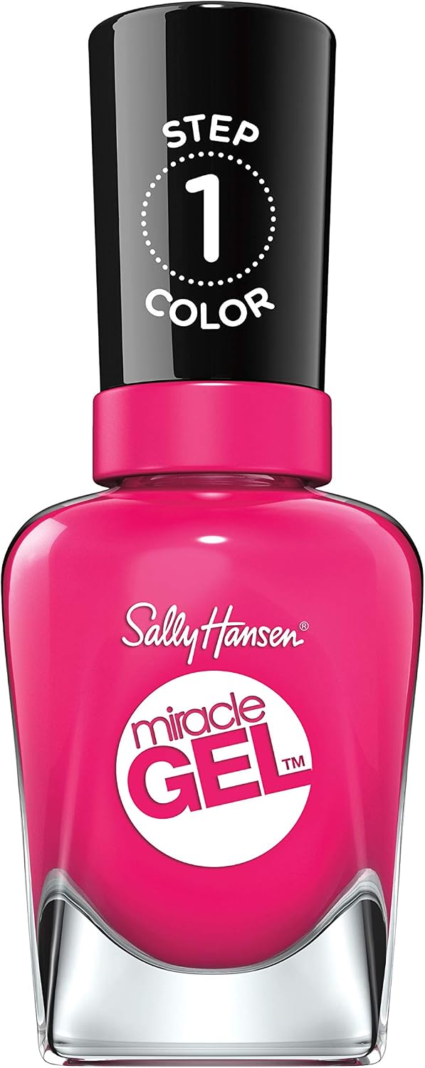 Sally Hansen Miracle Gel Nail Polish At-home gel manicure, 690 Tipsy Gypsy, Electric Pink Shades - 14.7 ml