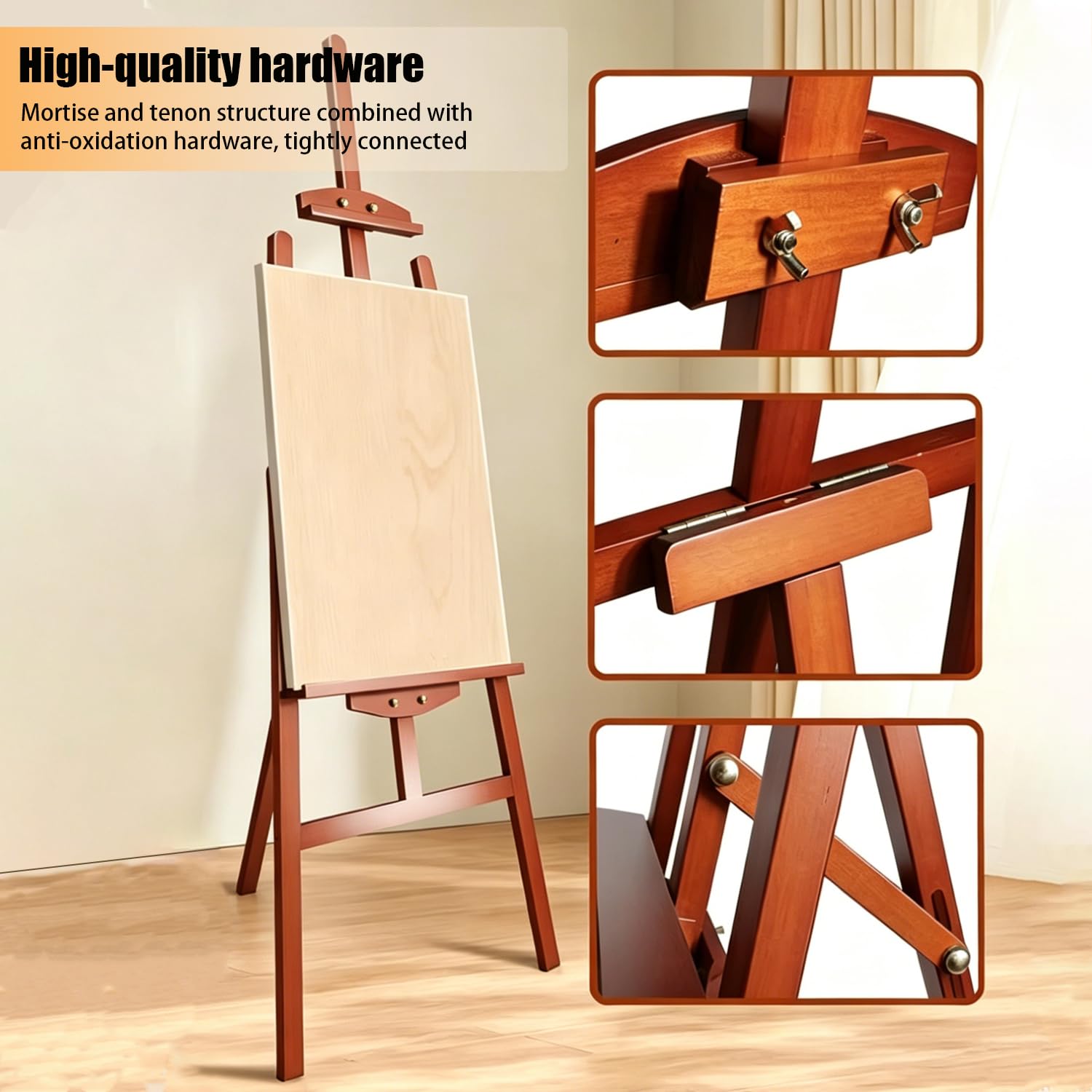 Caballete Madera，Caballete De Madera Natural De 150 Cm,Soporte Profesional Para Lienzo, Adecuado Para Niños y Adultos,Apto Para Pintura Acrílica,Óleo,Etc.,Herramienta De Arte Portátil (2, Nogal)