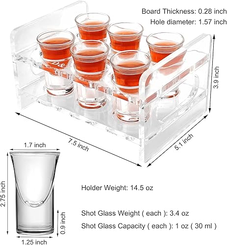 Miniatura 6 de D&Z Bandeja de vidrio acrílico para servir con 6 vasos de chupito transparentes de tequila de base pesada de 1 oz
