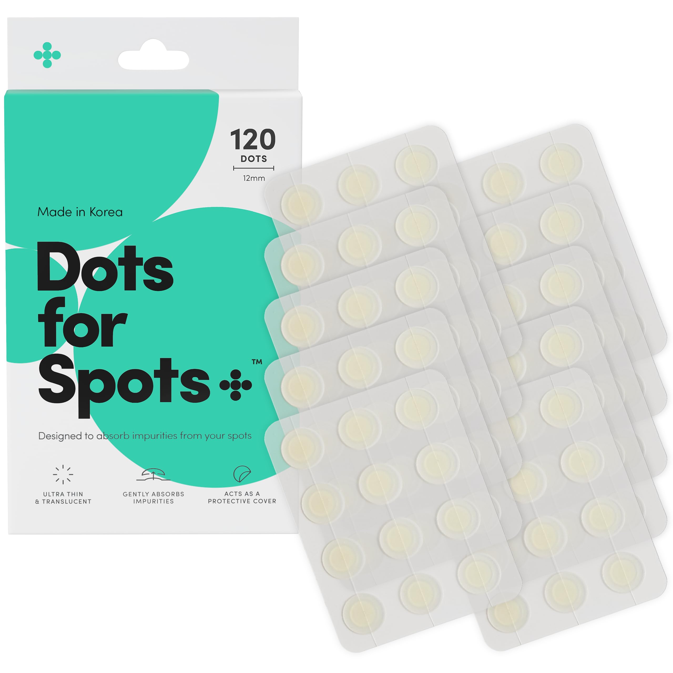 Dots for SpotsPimple Patches For Face - Fast Acting, Translucent Hydrocolloid Zit Patches that Unclog Pores - Korean Skincare - Vegan, Cruelty Free - (120 count)