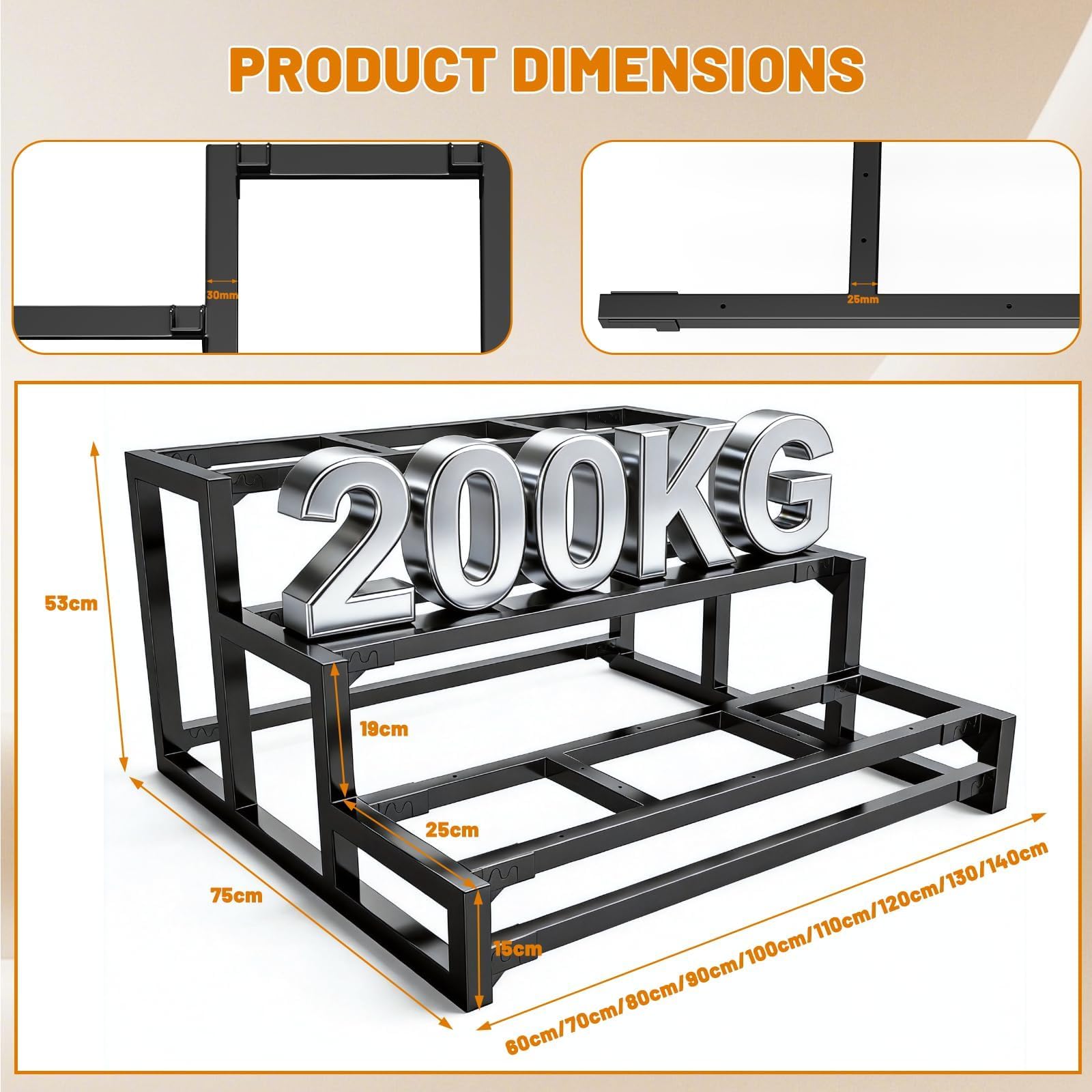 Peldaño de acero de 3 escalones, larguero metálico para peldaño de madera, soportes independientes para escaleras interiores y exteriores.(Ancho 80 cm)