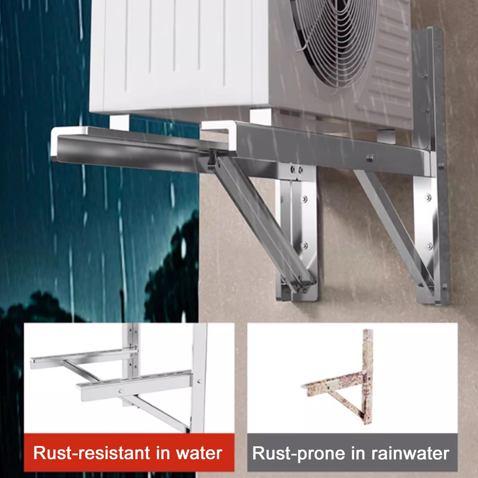 Soporte de Montaje en Pared Exterior, Soportes de Aire Acondicionado de Acero Inoxidable Inoxidable para Sistemas de Aire Acondicionado, Carga Máxima: 380 kg(43x43x33cm)