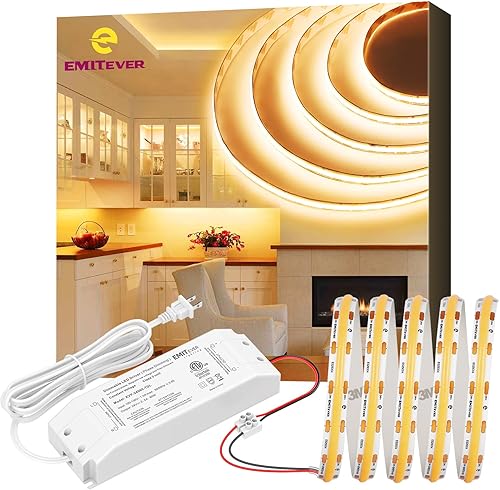 EMITEVER COB - Tira de luces LED de color blanco cálido, 2700 K de alta densidad, CC 24 V, 400 lúmenes/pies, 156 LEDs/ft, Ra 90+, IP30, 16.4 pies, 4