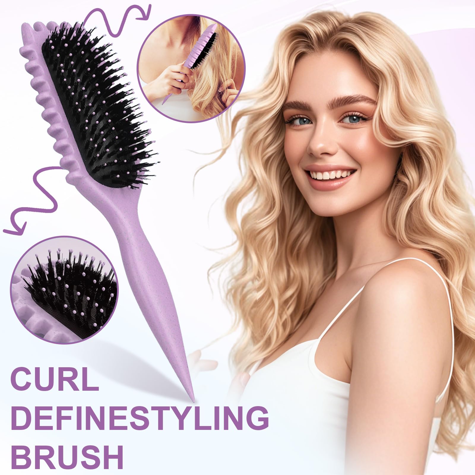 Curly Hair Brush,Curl Defining Brush,2024 Newest Boar Bristle Hair Brush for Combing and Shaping,Reduce Pulling and Curl Separation For Defined Curls(Purple) - Image 4