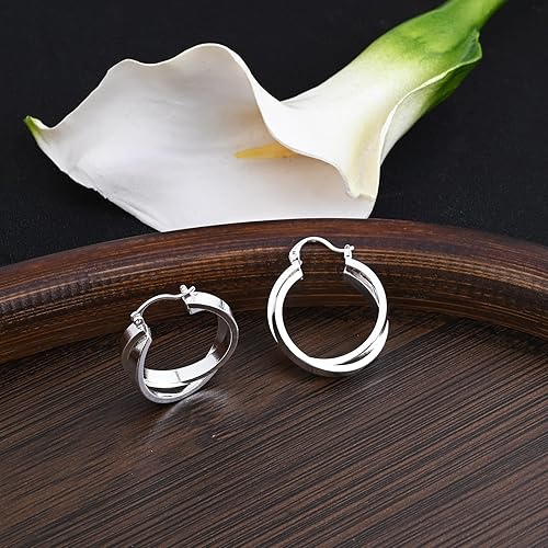 Miniatura 5 de Silver Double Hoop Earrings for Women Handmade Circle Huggie Hoop Earrings Simple Round Dangle Earrings for Gift