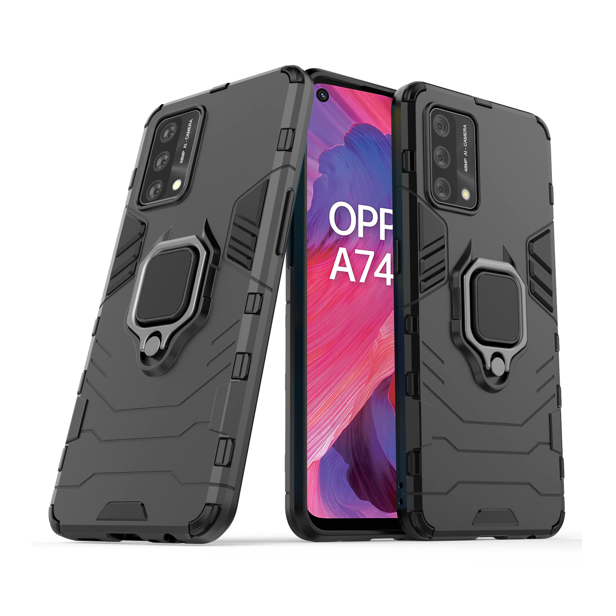 CEDO Rugged Oppo A74 (5G) Defender Case | Rotating Ring Holder & Kickstand in-Built | Military Grade Armor | Bumper Back Cover (Black) (B097K27DNS) Amazon Price History, Amazon Price Tracker