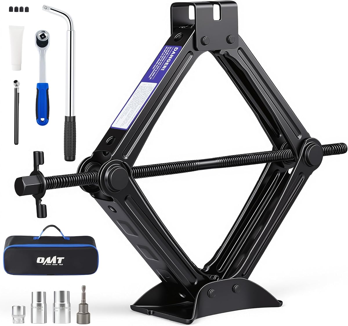 Orion Motor Tech 2 Ton Scissor Jack, 15 pc. Dual-Action Car Scissor Jack Kit for Sedan SUV MPV with Ratchet Wrench Drill Sockets, 4409 lb. Portable Car Jack and Stand Kit for Spare Tire Changing