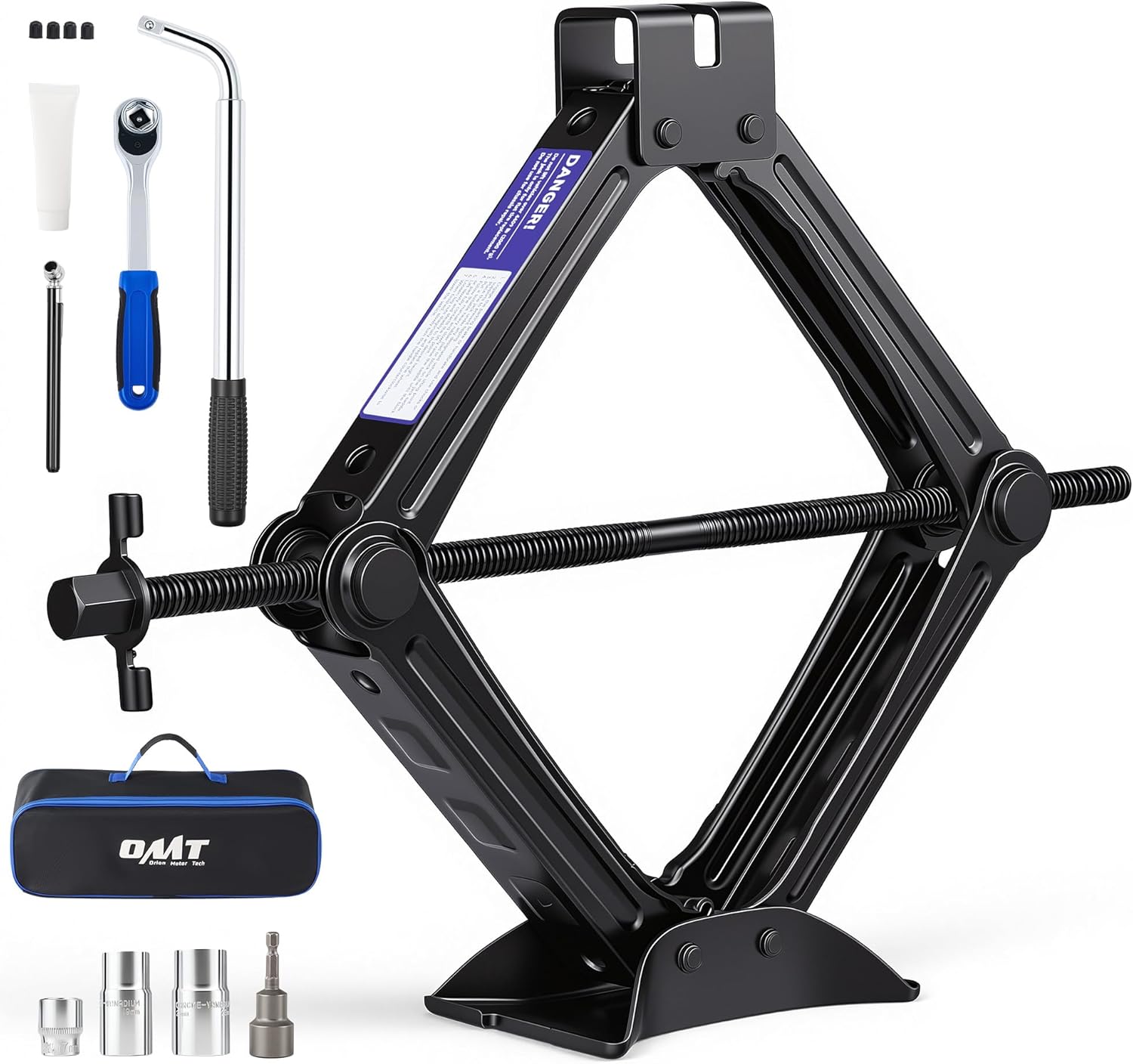 Orion Motor Tech 2 Ton Scissor Jack, 15 pc. Dual-Action Car Scissor Jack Kit for Sedan SUV MPV with Ratchet Wrench Drill Sockets, 4409 lb. Portable Car Jack and Stand Kit for Spare Tire Changing
